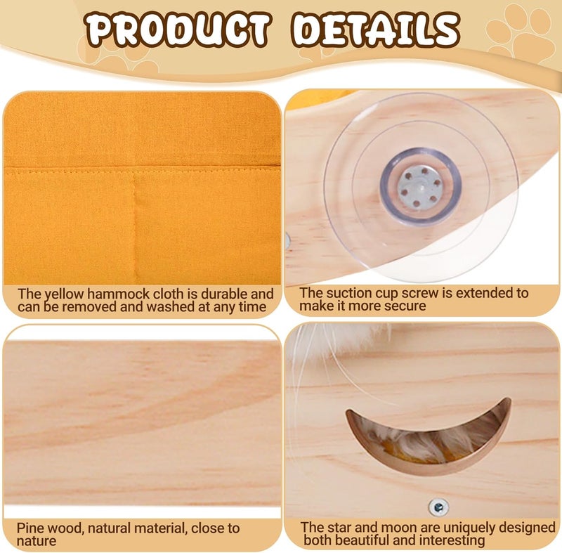 DITOSH Cat Hammock Moon Bed Window Mounted Hammock Strong Suction Cup Shelves and Perches Solid Wood Furniture Platforms Beds Hanging for Cats and Kitty Easy Installation Single Moon - Image 5